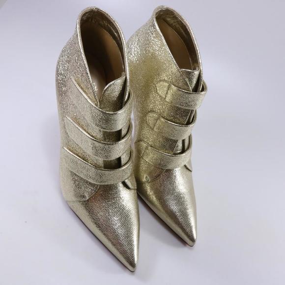 100mm Platine Gold Velcro Strappy Lame Triniboot Metallic Boot c615 - Picture 2 of 11